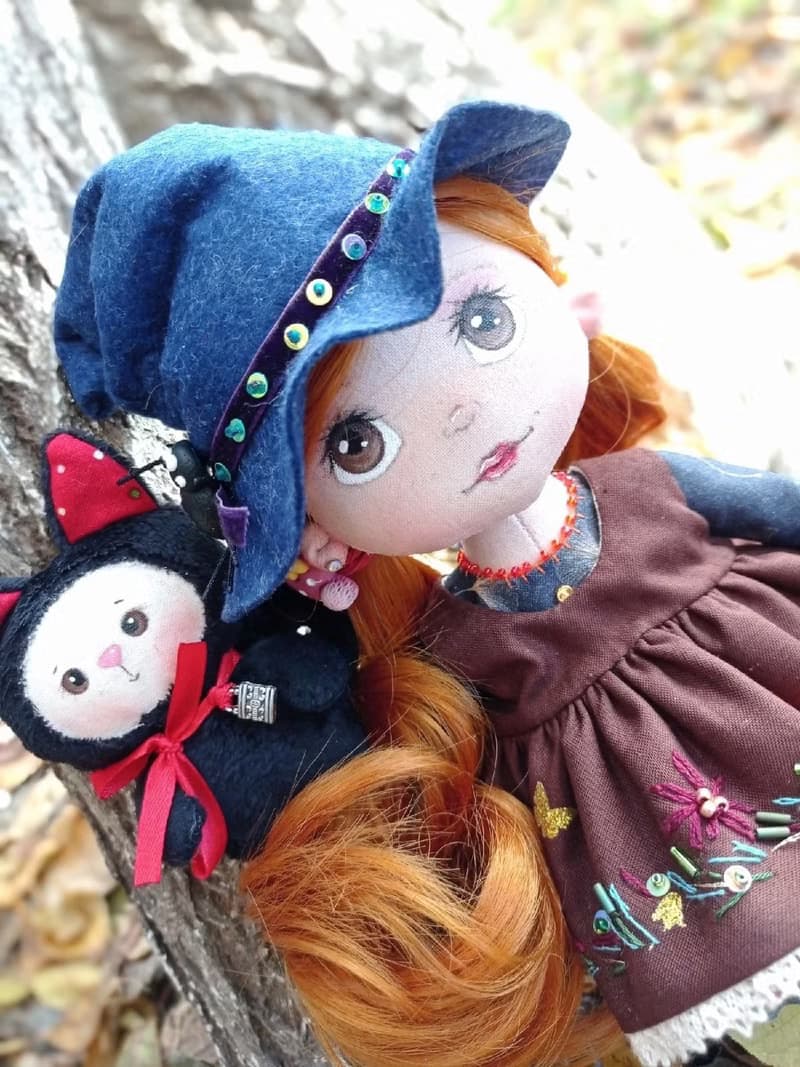 Interior doll little witch, gift for collector, Halloween gift, handmade doll