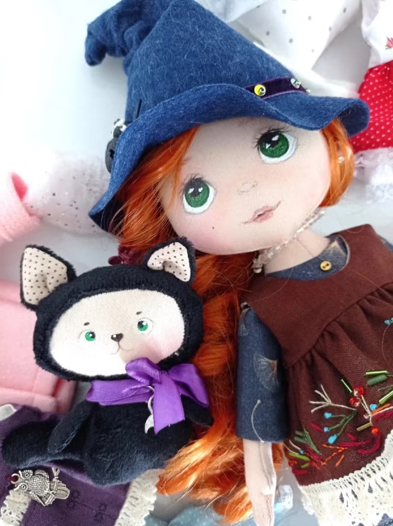 Interior doll little witch, gift for collector, Halloween gift, handmade doll