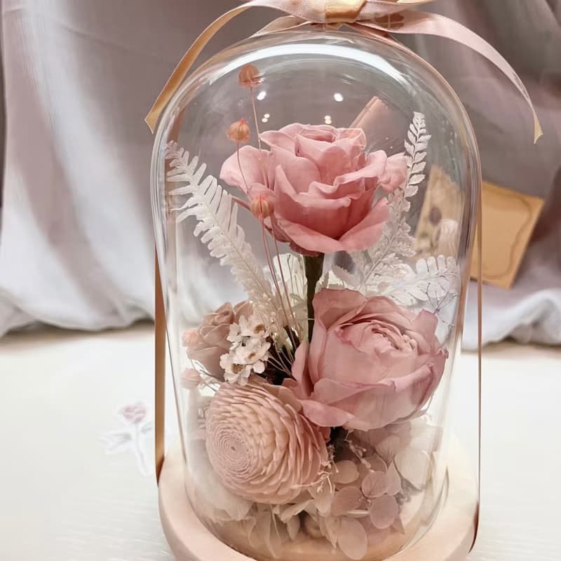 玫語花香魔法盅-永生花 乾燥花 玻璃盅小夜燈