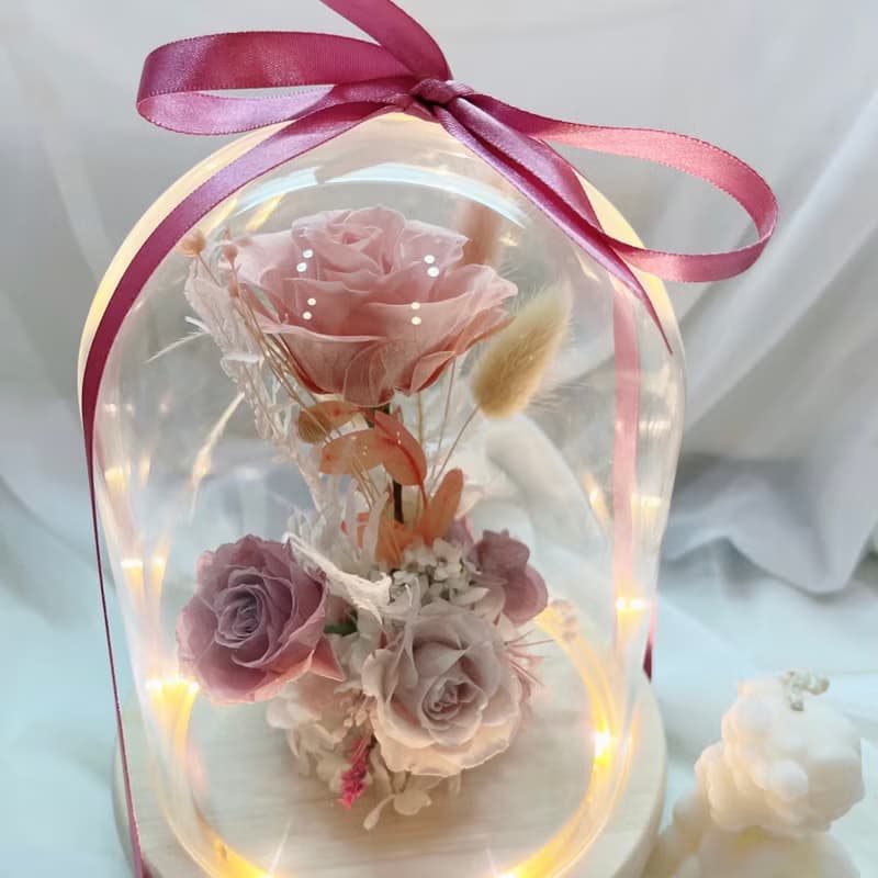 玫語花香魔法盅-永生花 乾燥花 玻璃盅小夜燈