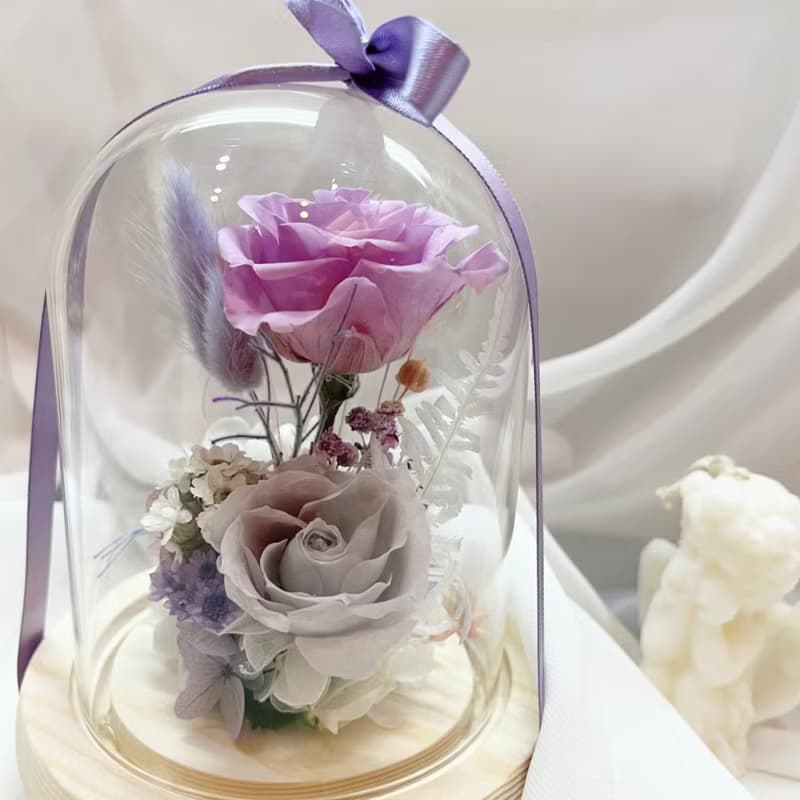 玫語花香魔法盅-永生花 乾燥花 玻璃盅小夜燈