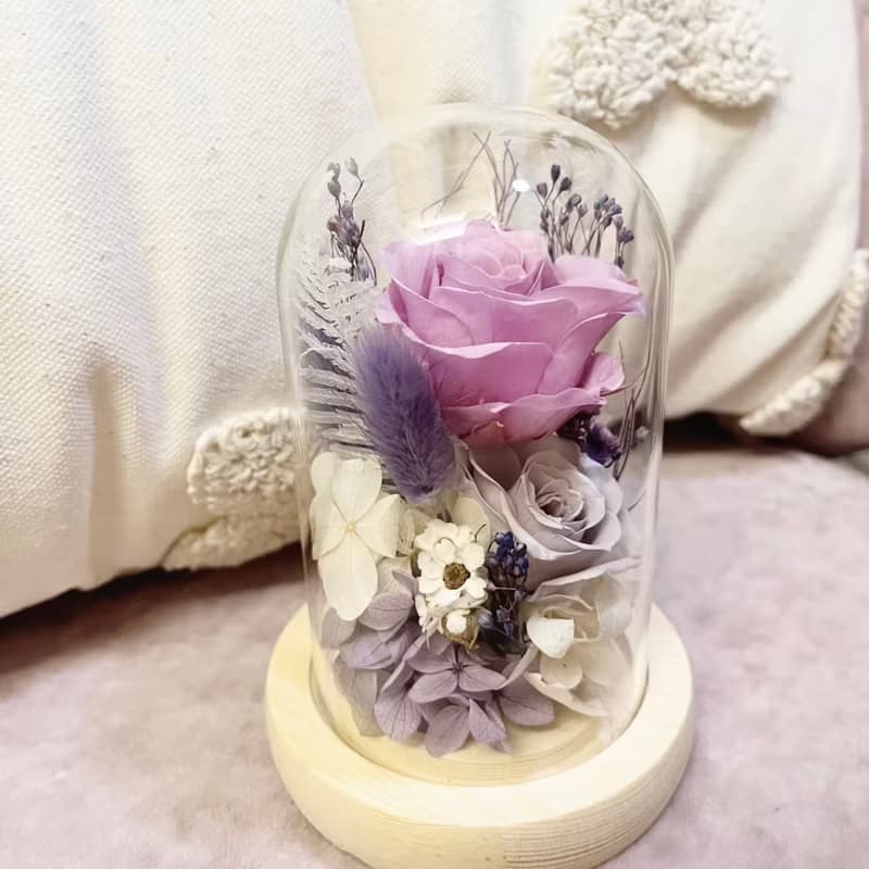 玫語花香魔法盅-永生花 乾燥花 玻璃盅小夜燈