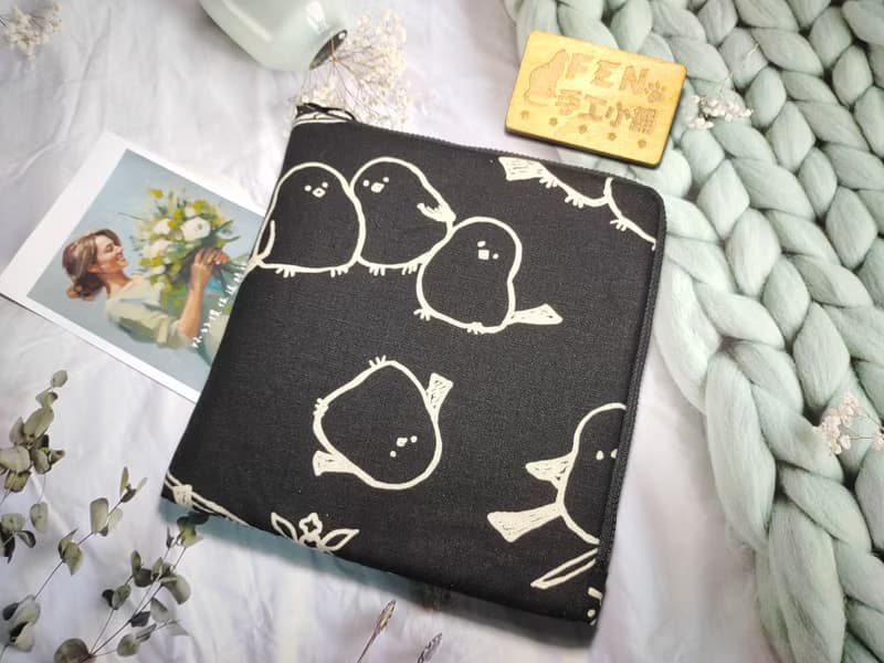 森林系列-日本棉布森林北長尾山雀L型拉鍊袋加鋪棉-電子書保護套