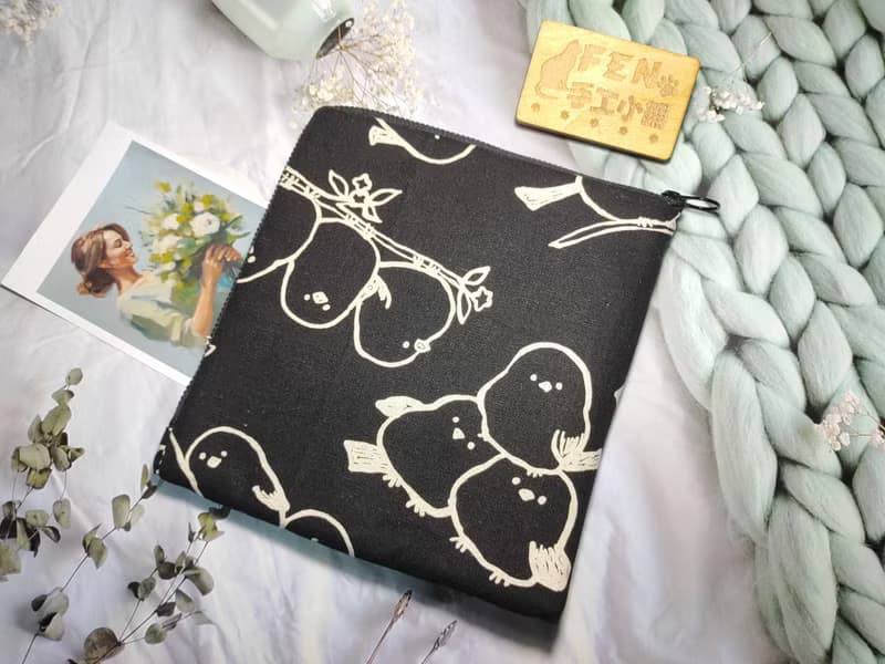 森林系列-日本棉布森林北長尾山雀L型拉鍊袋加鋪棉-電子書保護套