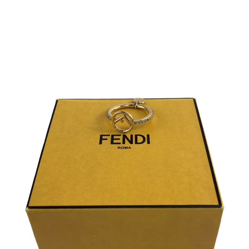 【 日本直送　名牌中古包 】FENDI フェンディ 指輪 ゴールド Fロゴ サイドストーン vintage 6gs24t