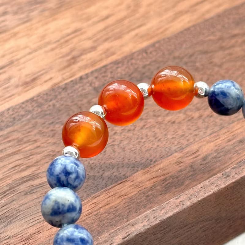 【釐清自我】藍紋石紅瑪瑙簡約鍍銀手鏈 驅除壓力判斷力 鼓勵信心