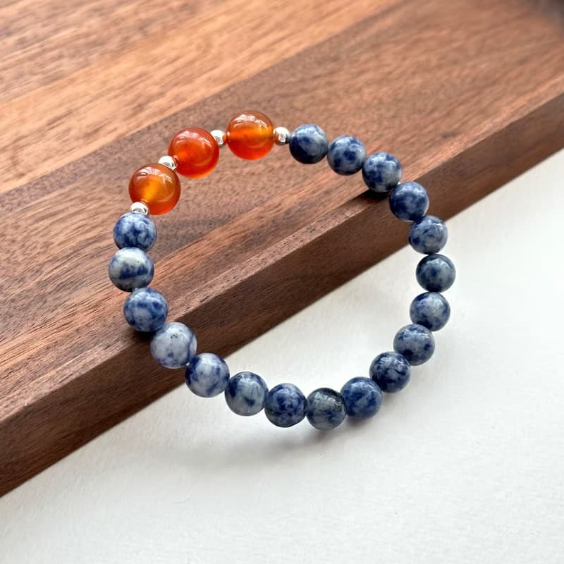 【釐清自我】藍紋石紅瑪瑙簡約鍍銀手鏈 驅除壓力判斷力 鼓勵信心