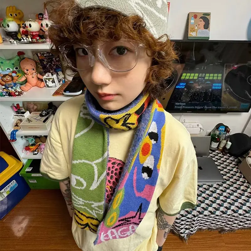 CuteCute雙面雙色羊毛混紡針織圍巾