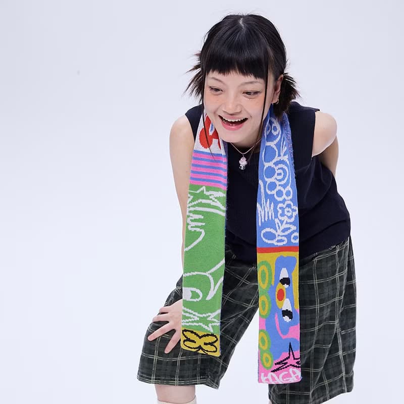 CuteCute雙面雙色羊毛混紡針織圍巾