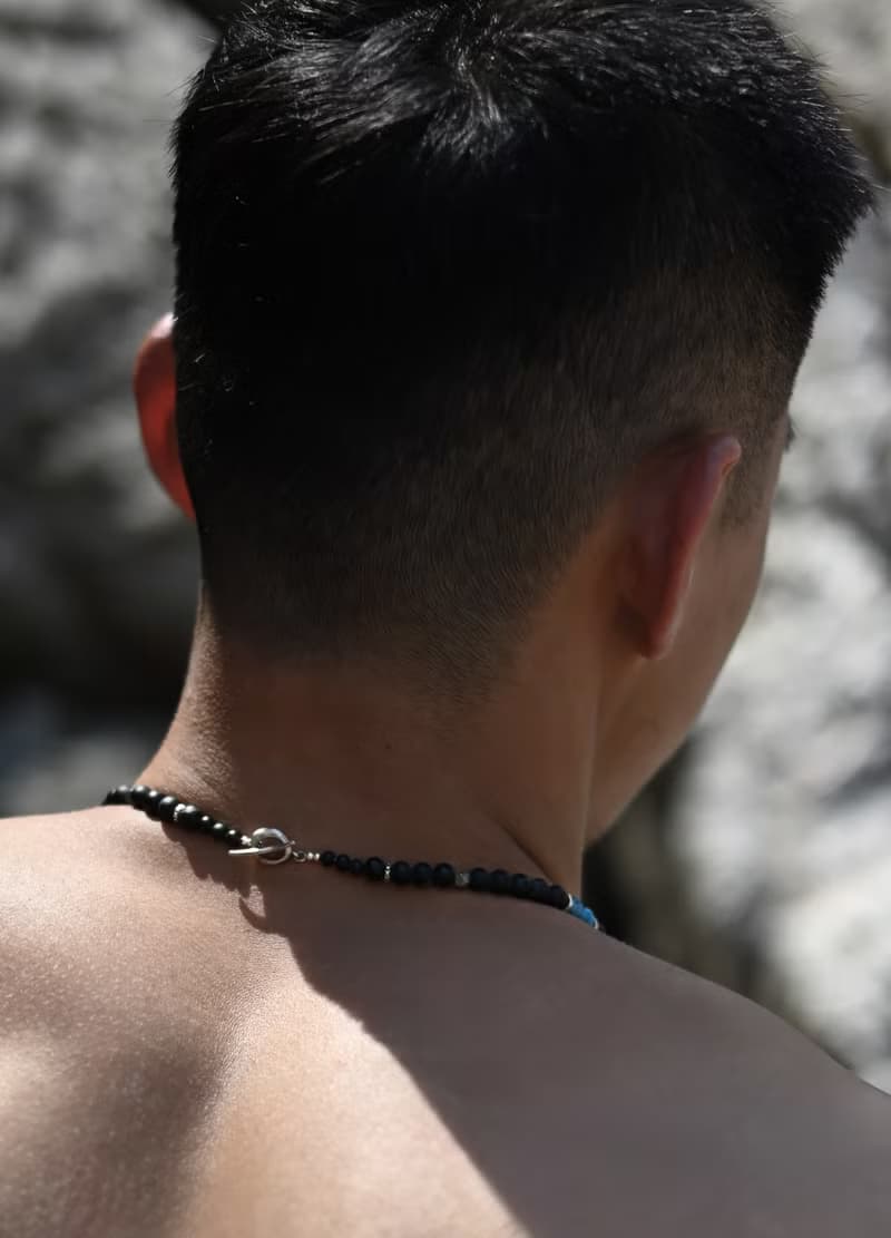 空性.void 天然黑瑪瑙 磷灰石 男礦石925純銀項鍊 智慧洞見