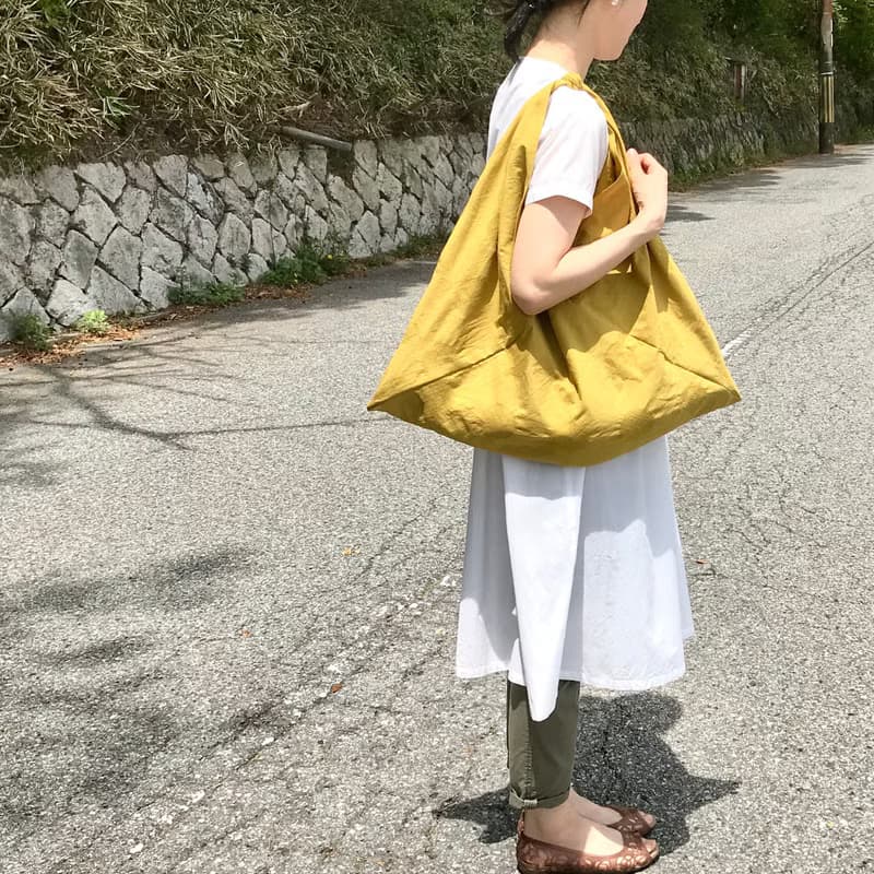 吾妻袋  購物袋 側背包 圓點款-芥黃色 L size