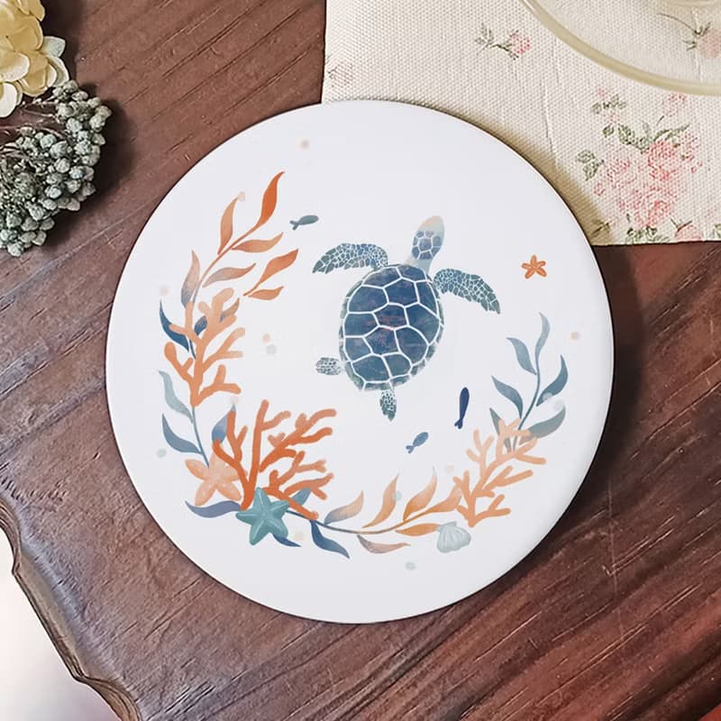 陶瓷吸水杯墊 - 珊瑚海龜