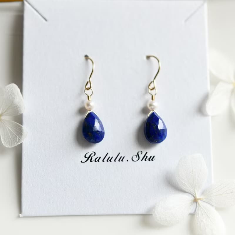 幸運成功運UP! ラピスラズリとパールのピアス　12月誕生石