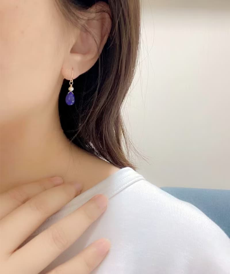 幸運成功運UP! ラピスラズリとパールのピアス　12月誕生石