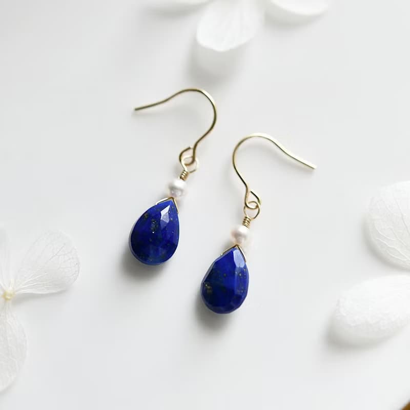 幸運成功運UP! ラピスラズリとパールのピアス　12月誕生石