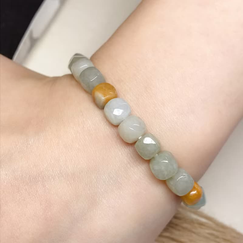 冰種多彩翡翠方塊手鍊 | 天然緬甸玉A貨翡翠 | 送禮