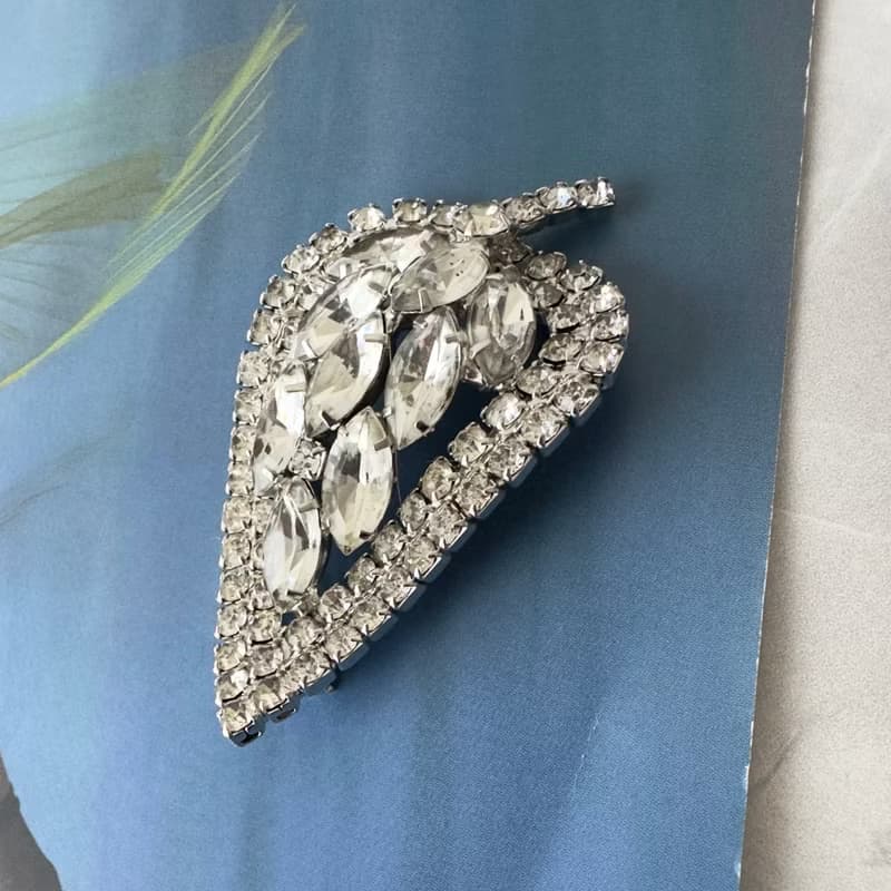 Vintage Crystal Leaf Brooch unsigned 1960s USA clear old crystals pin gift idea