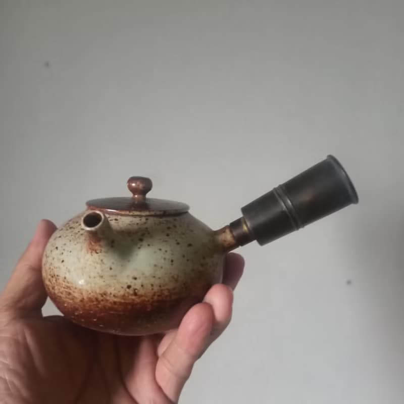 古典幽雅手拉胚銅手把側把壺急須