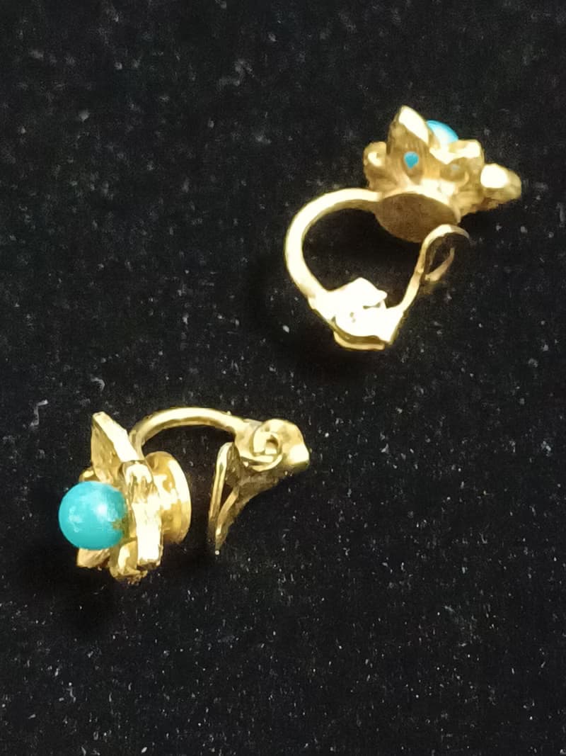 vintage jewelry  古董夾式耳環 金色含珠小耳夾