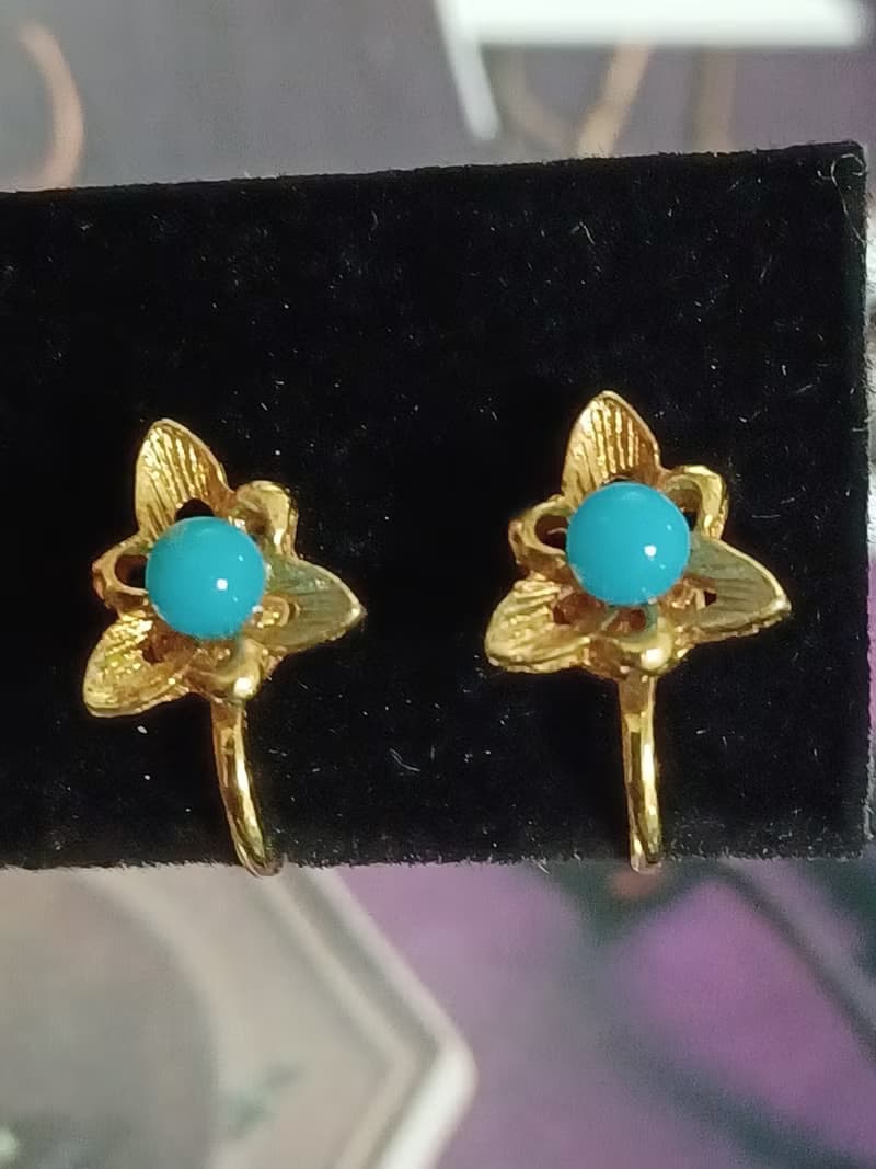 vintage jewelry  古董夾式耳環 金色含珠小耳夾