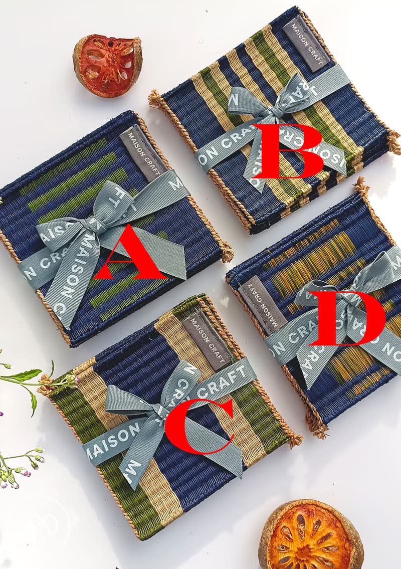 Set 8 Blue Green glass coaster Housewarming Gifts, hot pot natural woven trivet