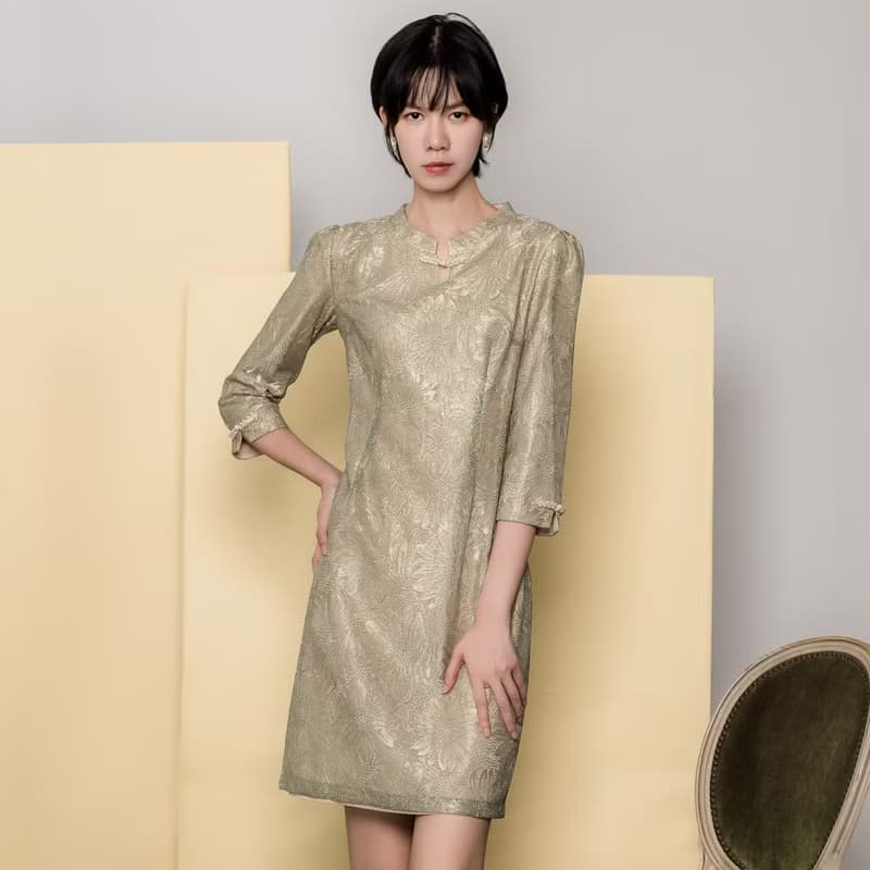 【MEDUSA】金絲緹花中式小盤釦禮服洋裝(M-2L) | 小禮服 媽媽禮服