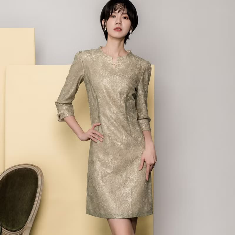 【MEDUSA】金絲緹花中式小盤釦禮服洋裝(M-2L) | 小禮服 媽媽禮服
