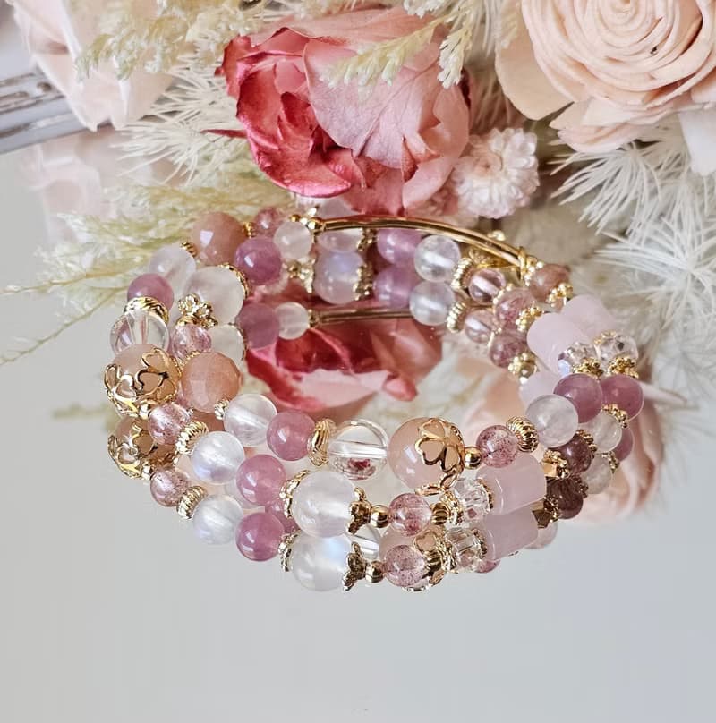 淺戀晨曦-雙圈款/水晶手鍊/月光石/橙月光石/粉晶/草莓晶/愛情