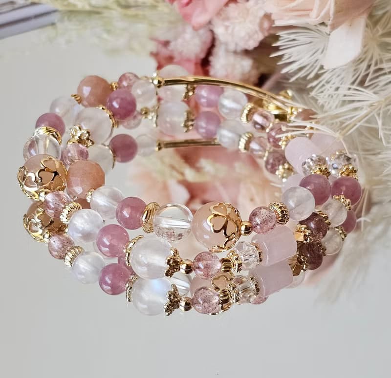 淺戀晨曦-雙圈款/水晶手鍊/月光石/橙月光石/粉晶/草莓晶/愛情