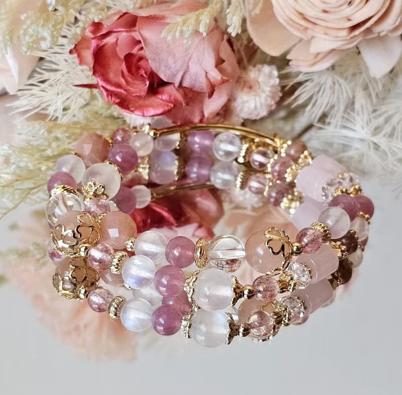 淺戀晨曦-雙圈款/水晶手鍊/月光石/橙月光石/粉晶/草莓晶/愛情