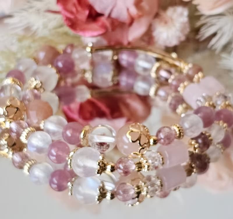 淺戀晨曦-雙圈款/水晶手鍊/月光石/橙月光石/粉晶/草莓晶/愛情