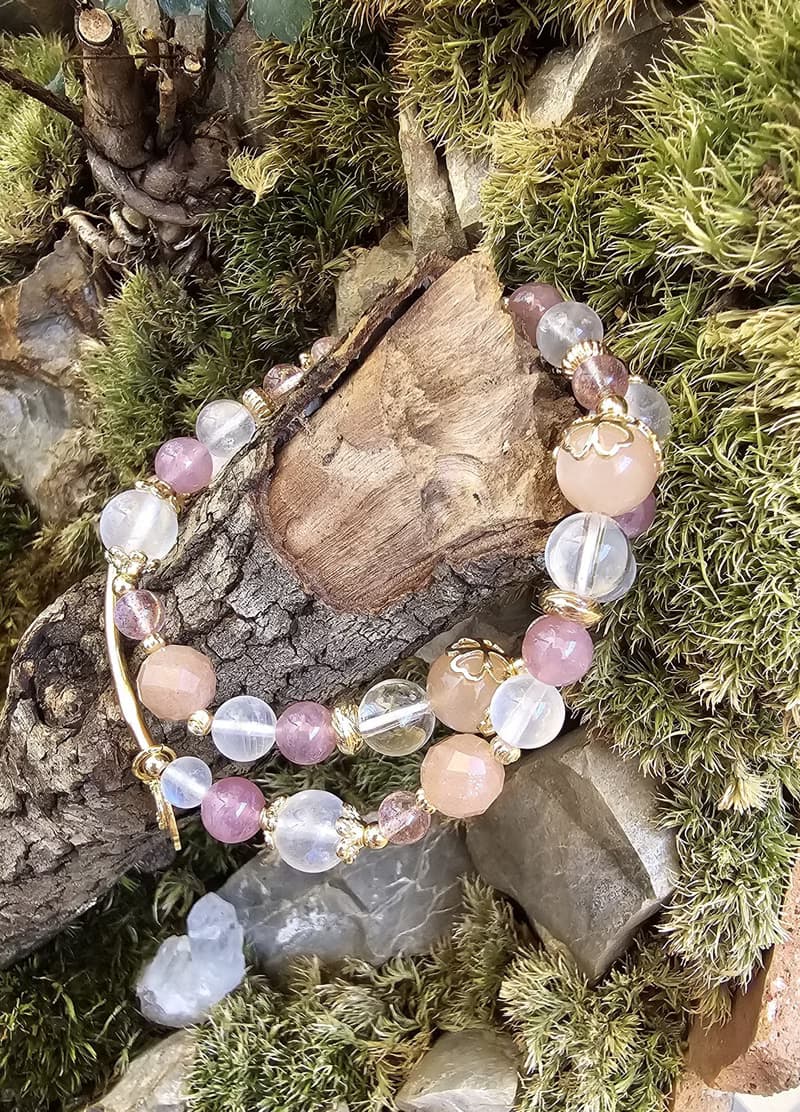 淺戀晨曦-雙圈款/水晶手鍊/月光石/橙月光石/粉晶/草莓晶/愛情