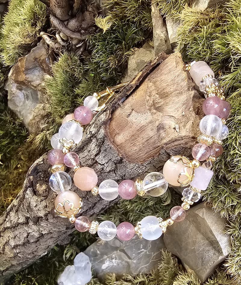 淺戀晨曦-雙圈款/水晶手鍊/月光石/橙月光石/粉晶/草莓晶/愛情