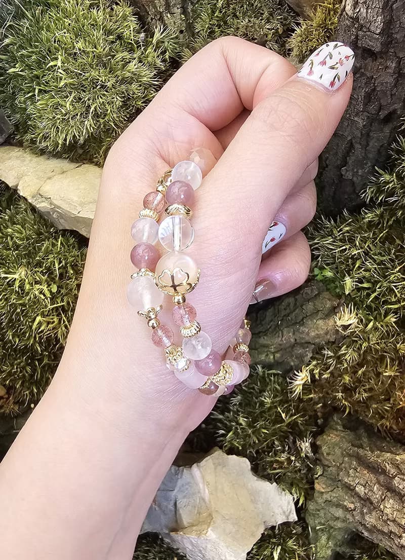 淺戀晨曦-雙圈款/水晶手鍊/月光石/橙月光石/粉晶/草莓晶/愛情