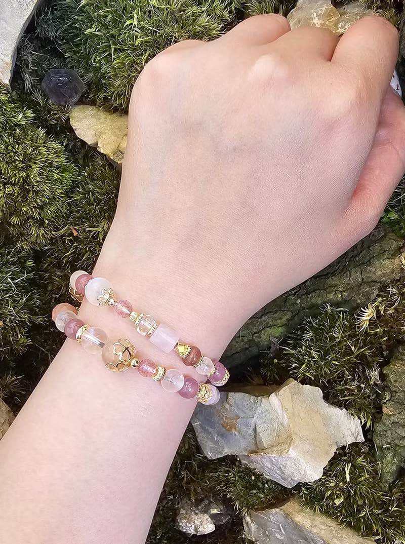 淺戀晨曦-雙圈款/水晶手鍊/月光石/橙月光石/粉晶/草莓晶/愛情