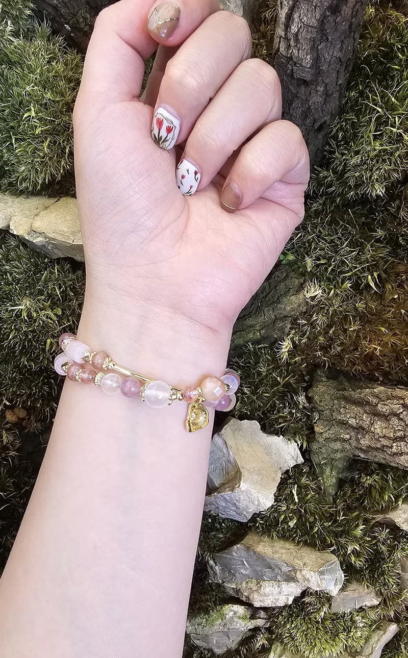 淺戀晨曦-雙圈款/水晶手鍊/月光石/橙月光石/粉晶/草莓晶/愛情