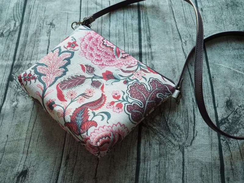 手工縫製托特側肩包帆布手袋 化妝包 懷舊台灣牡丹圖案