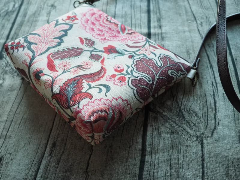 手工縫製托特側肩包帆布手袋 化妝包 懷舊台灣牡丹圖案