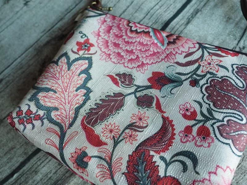 手工縫製托特側肩包帆布手袋 化妝包 懷舊台灣牡丹圖案