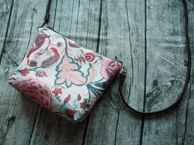 手工縫製托特側肩包帆布手袋 化妝包 懷舊台灣牡丹圖案