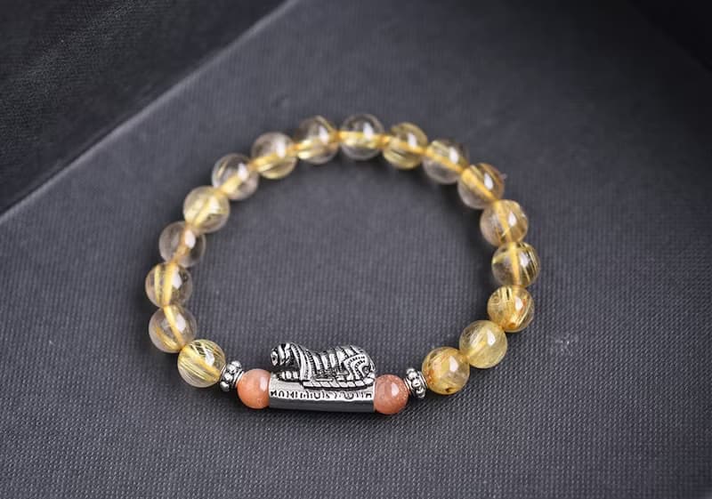 鈦晶+太陽石+咬錢虎純銀手鍊