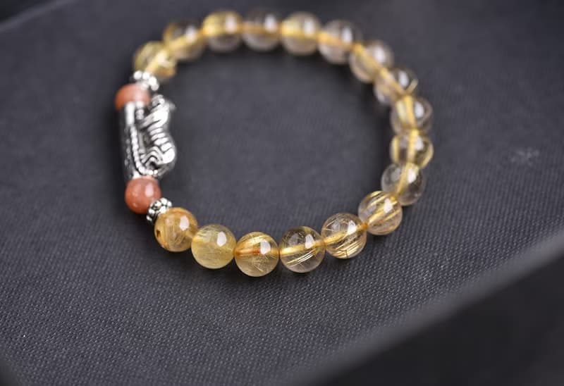 鈦晶+太陽石+咬錢虎純銀手鍊