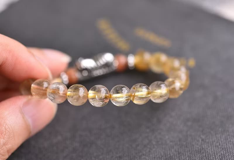 鈦晶+太陽石+咬錢虎純銀手鍊