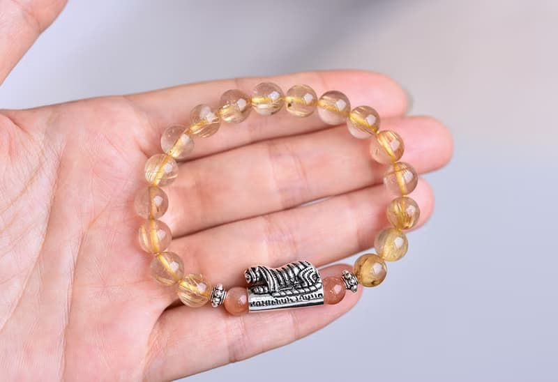 鈦晶+太陽石+咬錢虎純銀手鍊