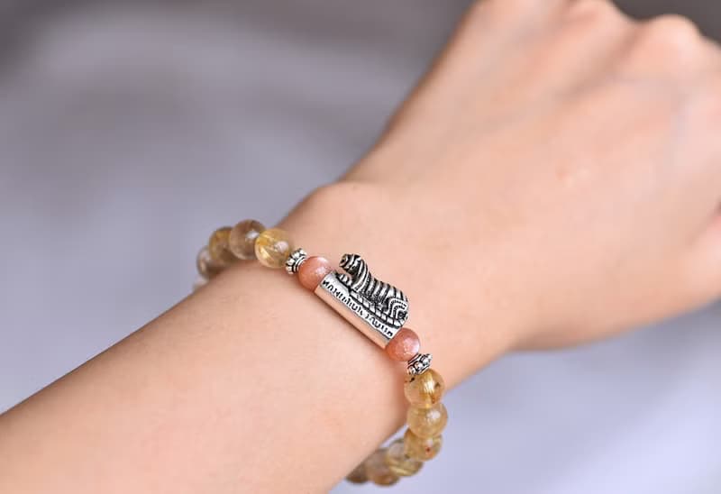 鈦晶+太陽石+咬錢虎純銀手鍊