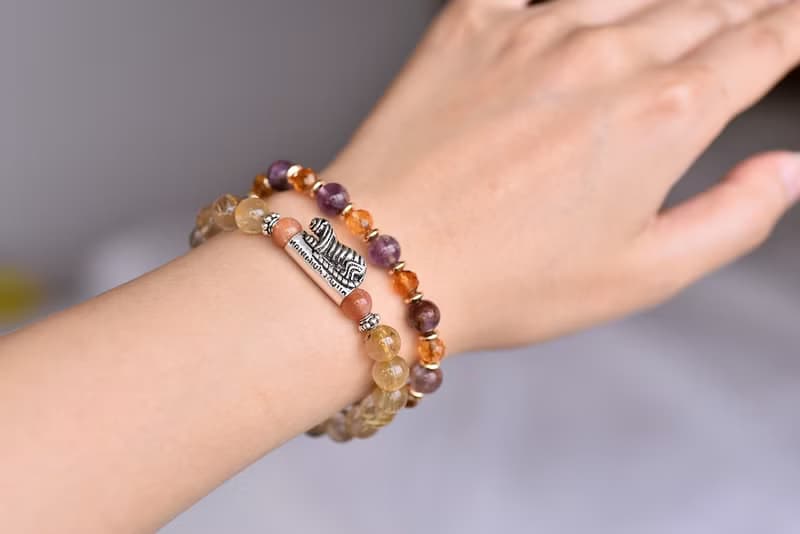 鈦晶+太陽石+咬錢虎純銀手鍊