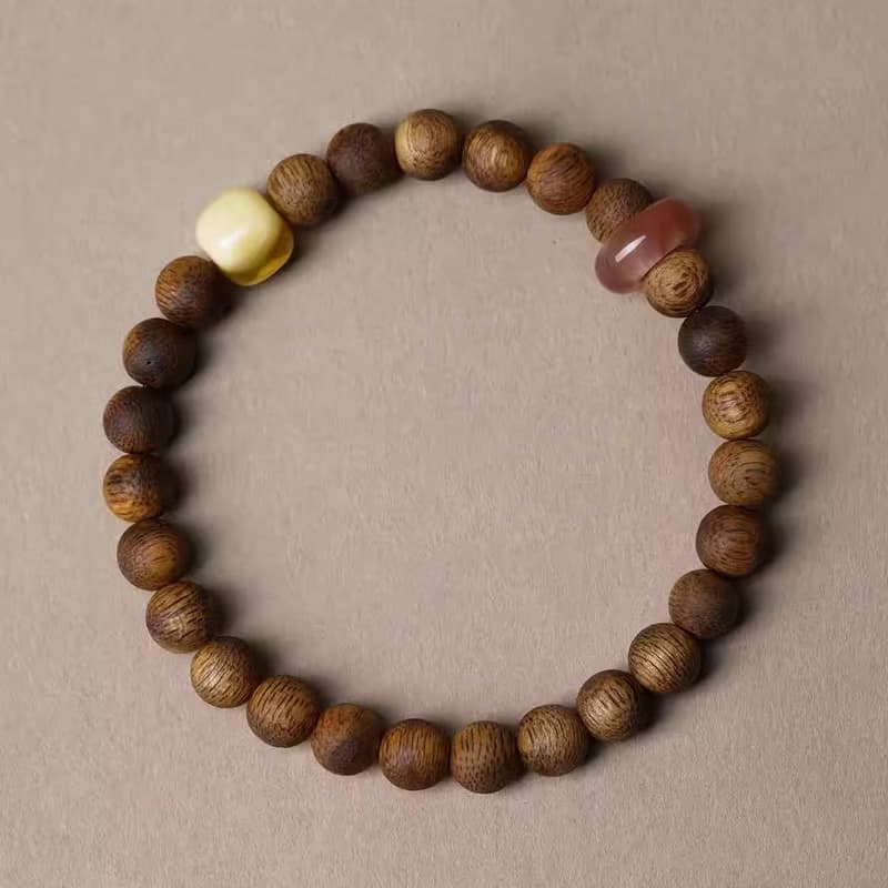 吉木 天然沉香種植綠奇楠 蜜蠟 南紅平安環6mm沉香手串未時vishi