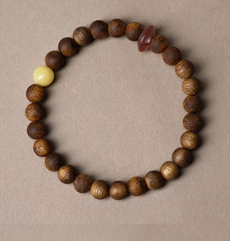 吉木 天然沉香種植綠奇楠 蜜蠟 南紅平安環6mm沉香手串未時vishi