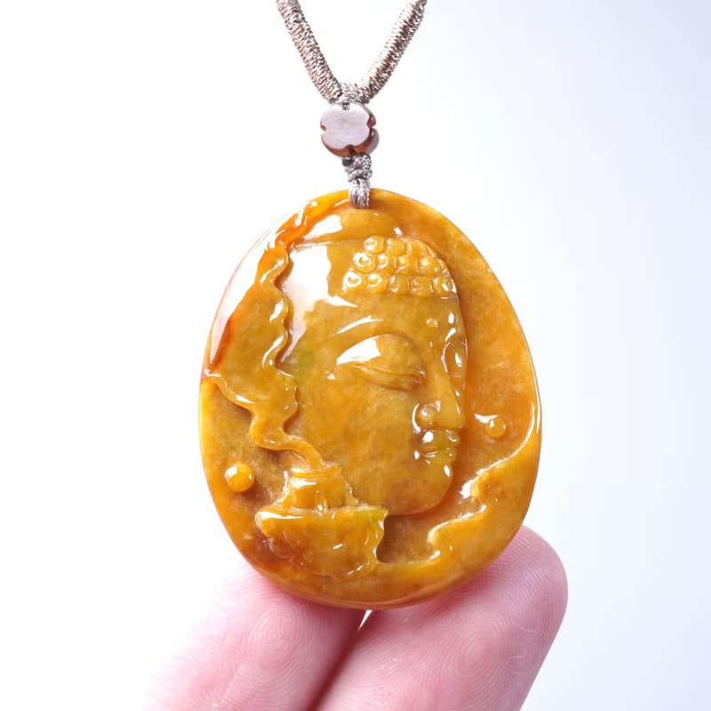 黃翡翡翠佛首項鍊 | 天然緬甸玉翡翠A貨 | 送禮