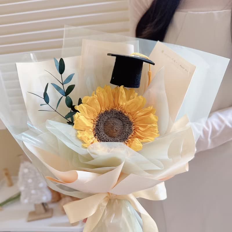 經典色單朵永生向日葵花束 畢業花束 太陽花花束